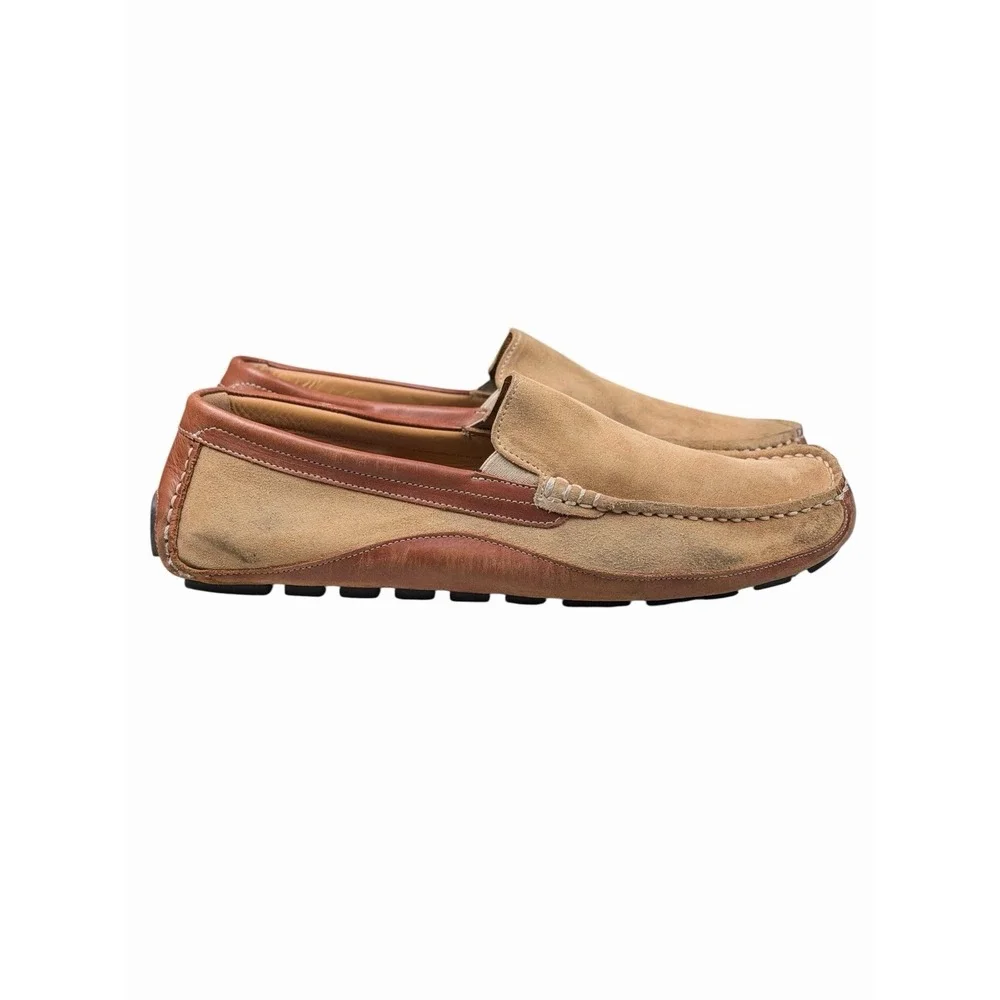 OVERLAND‎ Marco Suede & Leather Moccasin Shoes Khaki Cognac Sz 46 US 12?